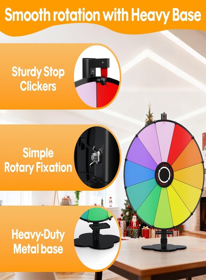 ORWOD 24 Inch Prize Wheel, Tabletop Spinning Wheel for Prizes, Heavy Duty Spin Wheel with Dry Erase Marker & Eraser, 12 Slots Colors Wheel Spinner with Stand for Party, Carnivals and Tradeshow - Image 3